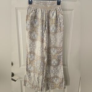 Rewash Patterned Wide Leg Pants in Cream and Gray